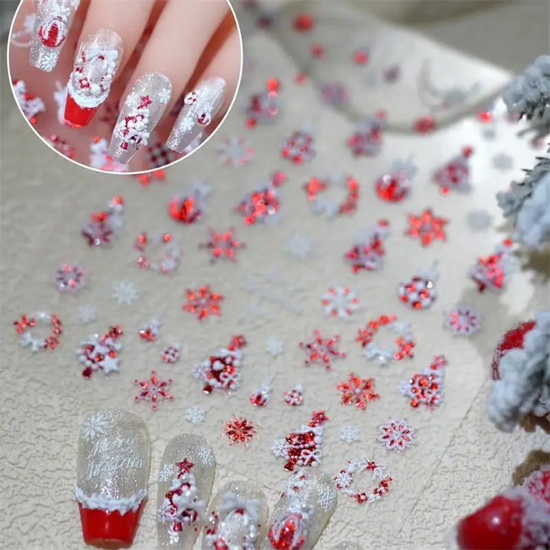 Cute Christmas Bow Colorful Snowflake Tree Nail Art Stickers Girly Qme