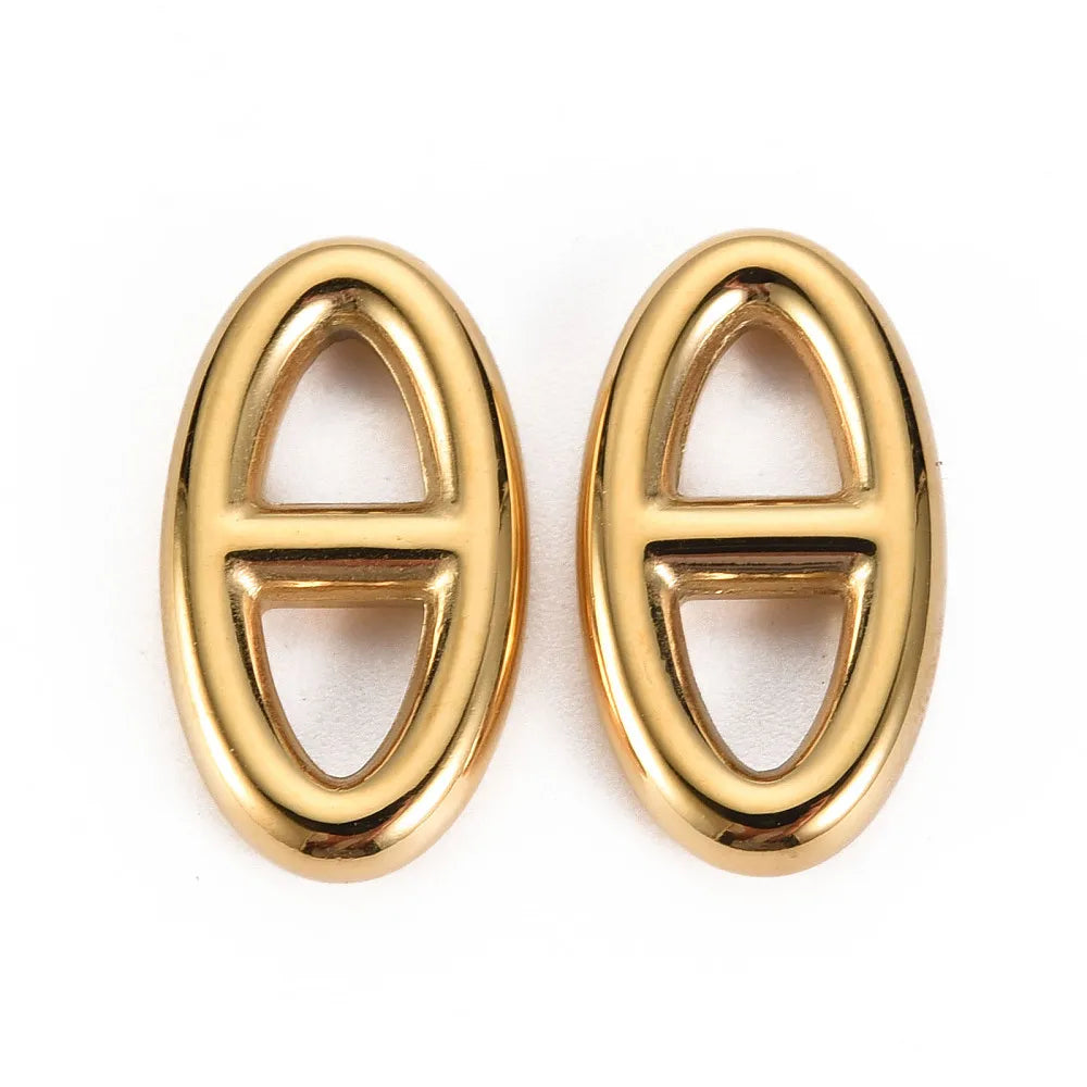 PandaHall 10Pcs 304 Stainless Steel Links Connectors, Oval, Real 14K Gold Plated, 21x12x3.5mm, Hole: 5.5mm Qme
