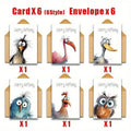 Funny Watercolor Bird Expression Handwritten Greeting Cards 6 Qme 6-piece set