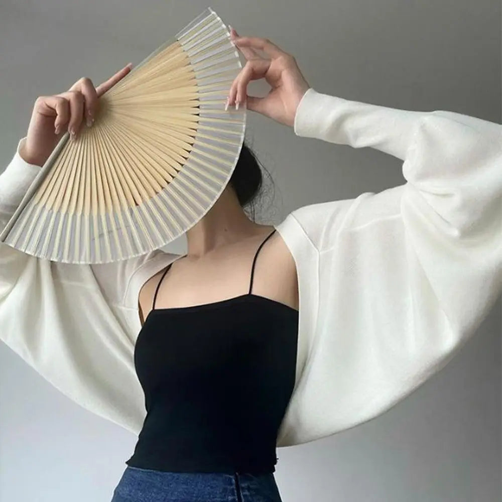 French Summer Thin Knit Shawl Solid Color Long Sleeve Ice Silk Shawl Casual Wraps Sunscreen Coat Female Qme