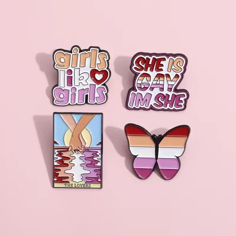 Lesbians Rainbow Series Enamel Pins Girls Like Girls Brooches Lapel Badges Backpack Jewelry Gift for Loves Friends Wholesale Qme