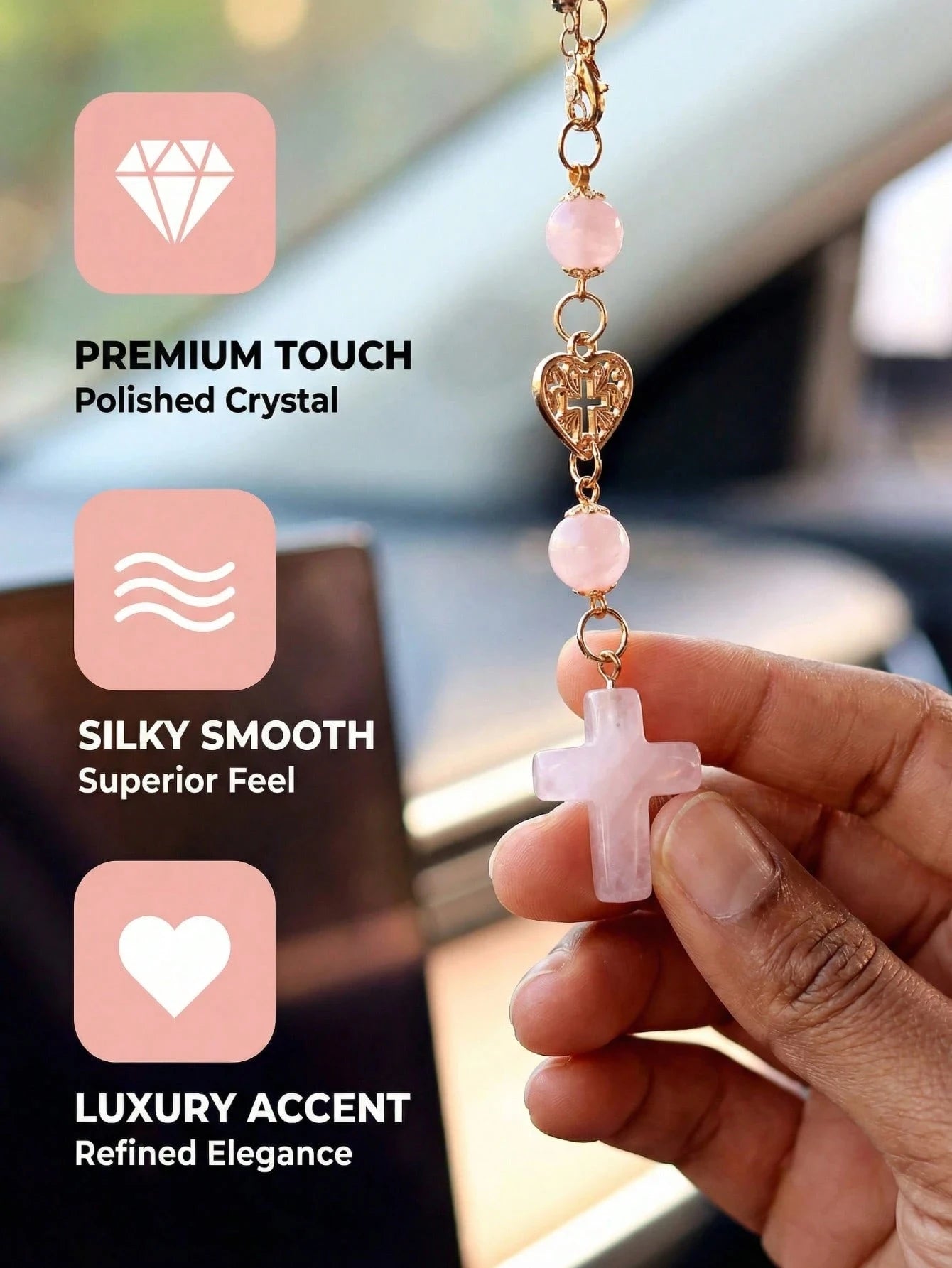 Natural Crystal Cross Car Rearview Mirror Decoration Heart-shaped Qme