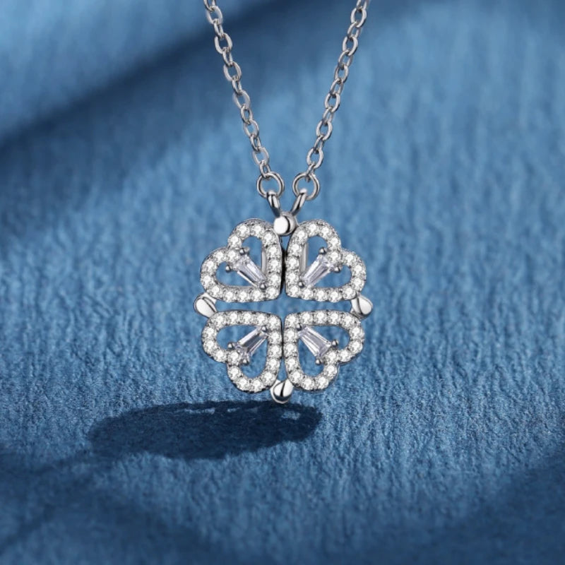 New Pendant Necklace Ladies Clover Necklace Heart Shaped Clover Necklace Lucky 4 In 1 Love Pendant Jewelry Gift Qme Imitation Rhodium Plated 45cm