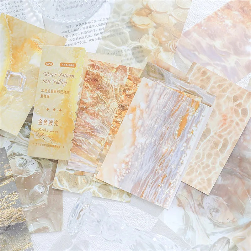 20 pcs INS Water pattern Diary Stationery supplies Journal Material Junk Journal Scrapbooking Aesthetic Decor Background Paper Qme