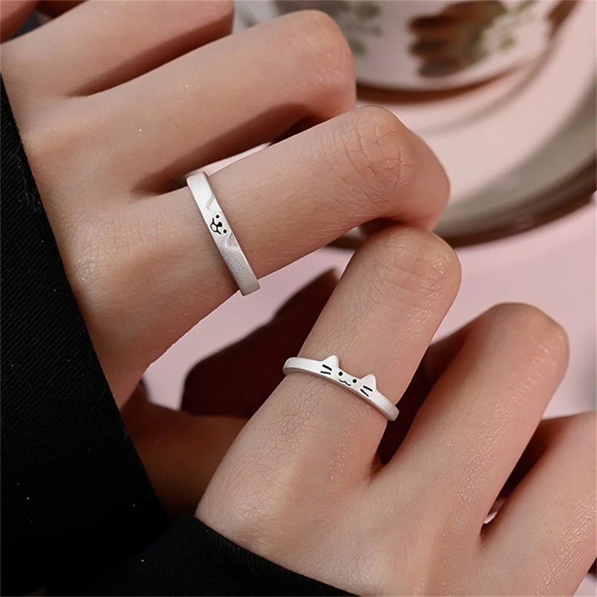 1/2pcs Animal Cute Cat Dog Animal Couple Ring for Women Men Fashion Statement Lover Rings Valentine's Day Party Jewelry Gifts Qme