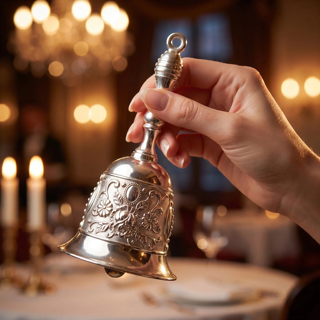Brass Handicraft Large Engraved Hand Bell Loud and Clear Sound for Meditation Church Bronze Bell Creative Dining Service Bell Qme