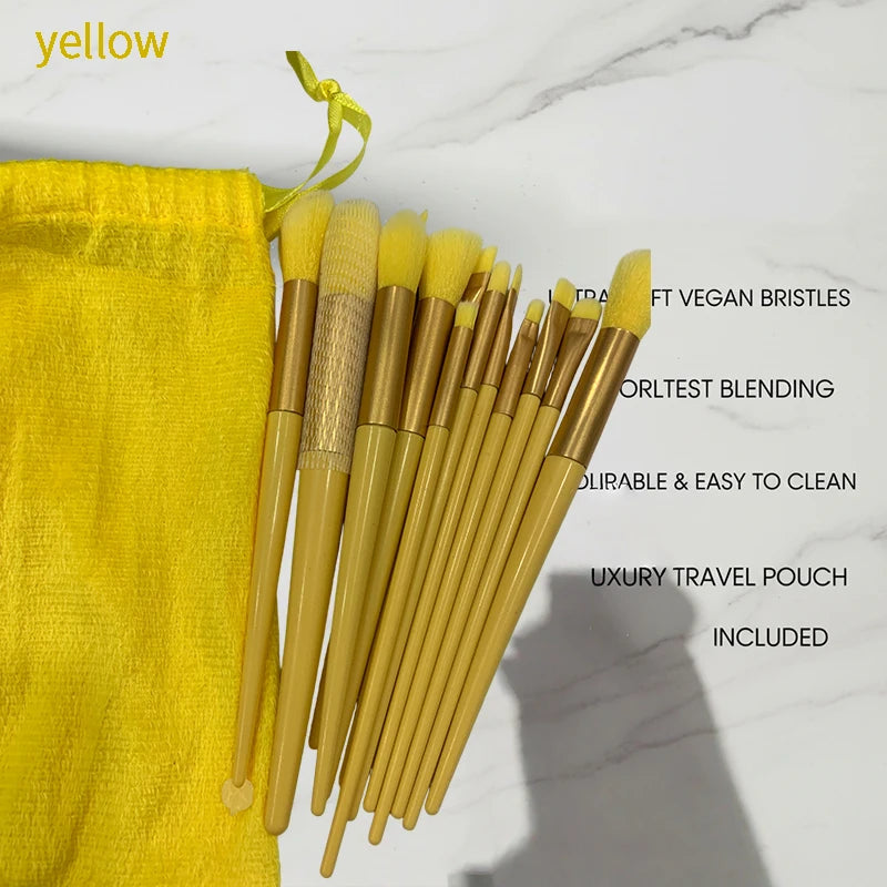 13-in-1 Makeup Brush Convenient Soft-bristled Blush Eye Shadow Qme yellow