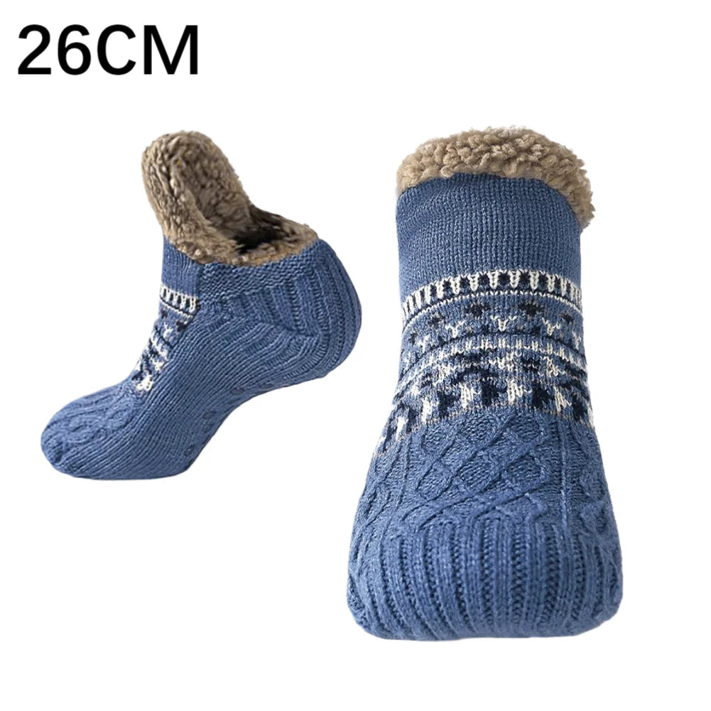 Thickened Floor Socks Women Men Home Slippers Socks Non Slip Knitted Carpet Sock Winter Thermal Sleeping Socks Christmas Gifts Qme Blue 26CM One Size