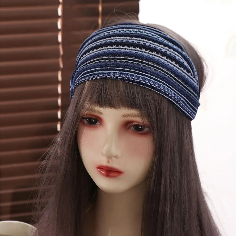 Retro Pearl Women Head Wraps Multicolor Wide-brimmed Turban Headband Qme