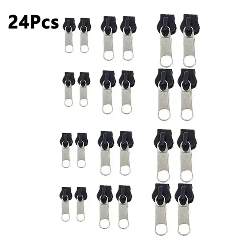 24pcs Black Instant Zipper Universal Instant Fix Zipper Repair Kit Replacement Zip Slider Teeth Rescue New Design for DIY Sewing Qme 24pcs semi black