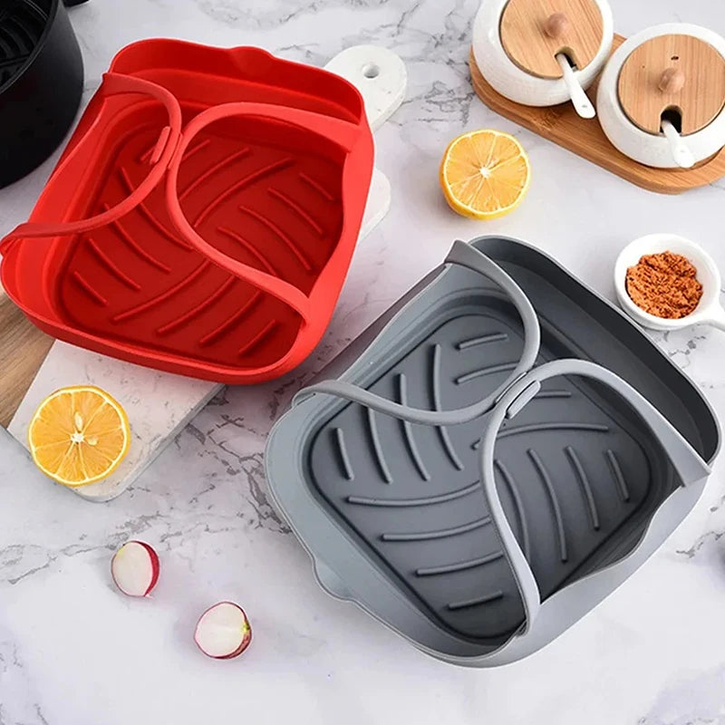 Air Fryer Silicone Basket Tray Pot Handle Square Airfryer Baking Mold Qme