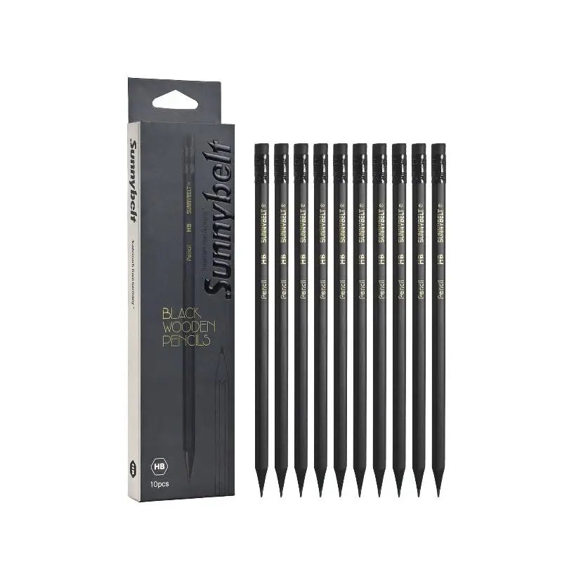 10-piece Black Wooden Pencils HB Hexagonal Lead Optional Writing Qme