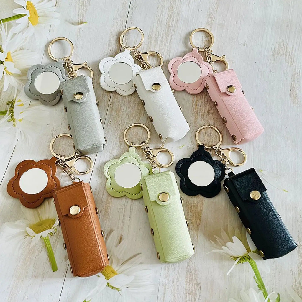 Lipstick Holder Keychain PU Leather Lipstick Case for Purse Fashion Makeup Storage Organizer for Women Girls Cosmetic Wallet Qme Default Title