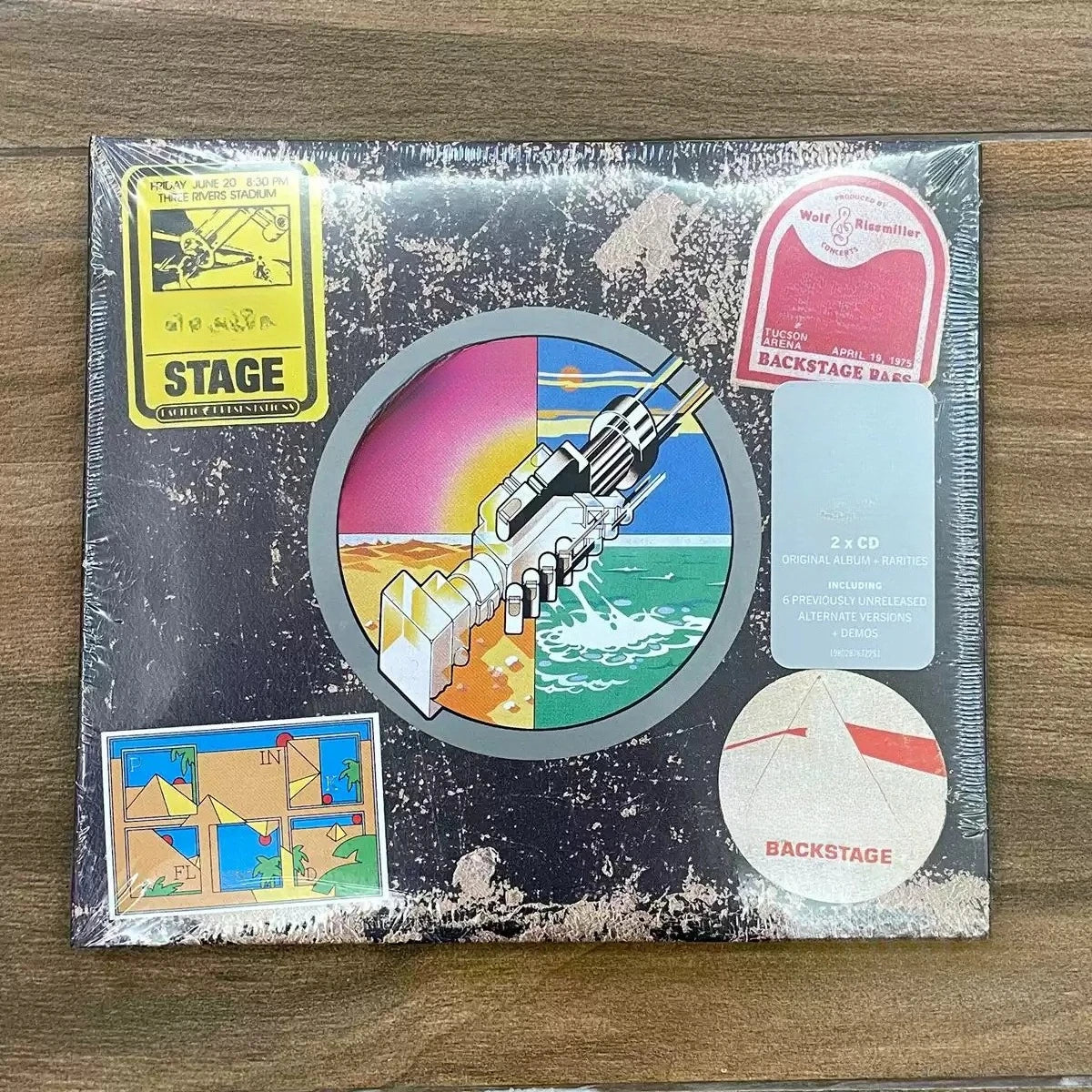 Progressive Rock Band 2-CD Anniversary Album, "Wish You Were Here" Vintage Sticker Cover Design, Tracks for Music Collectors Qme wish