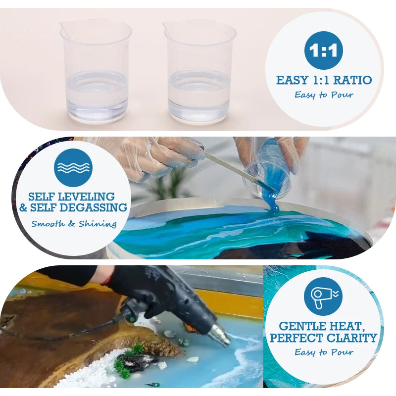 Epoxy Resin Crystal Clear Kit Easy Mix 1:1 Coating and Casting Resin for Table Top, Molds, Tumbler Crafts, Painting, Jewelry DIY Qme