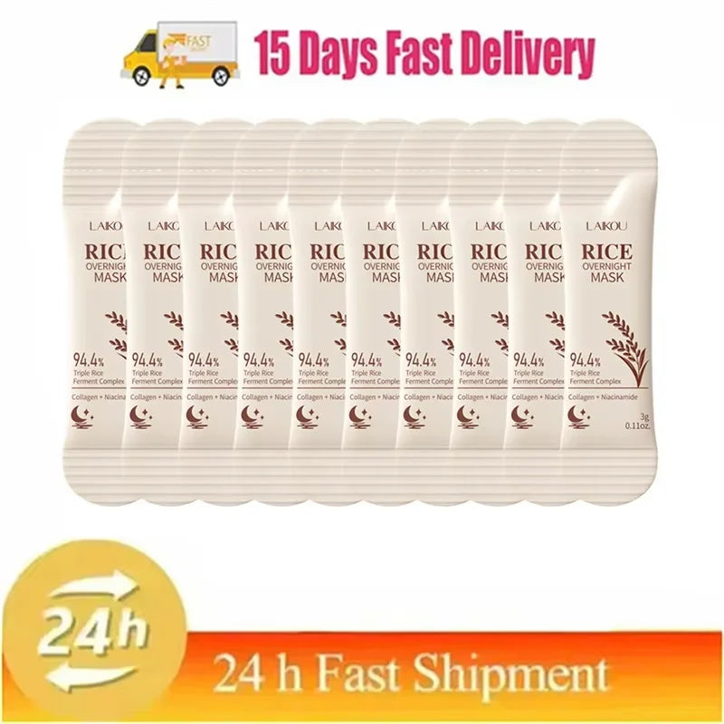 Rice Raw Pulp Whitening Sleep Mask Dark Spots Remover Fade Melanin Reduce Fine Lines Brighten Essence Korean Beauty Skin Care Qme 10pc