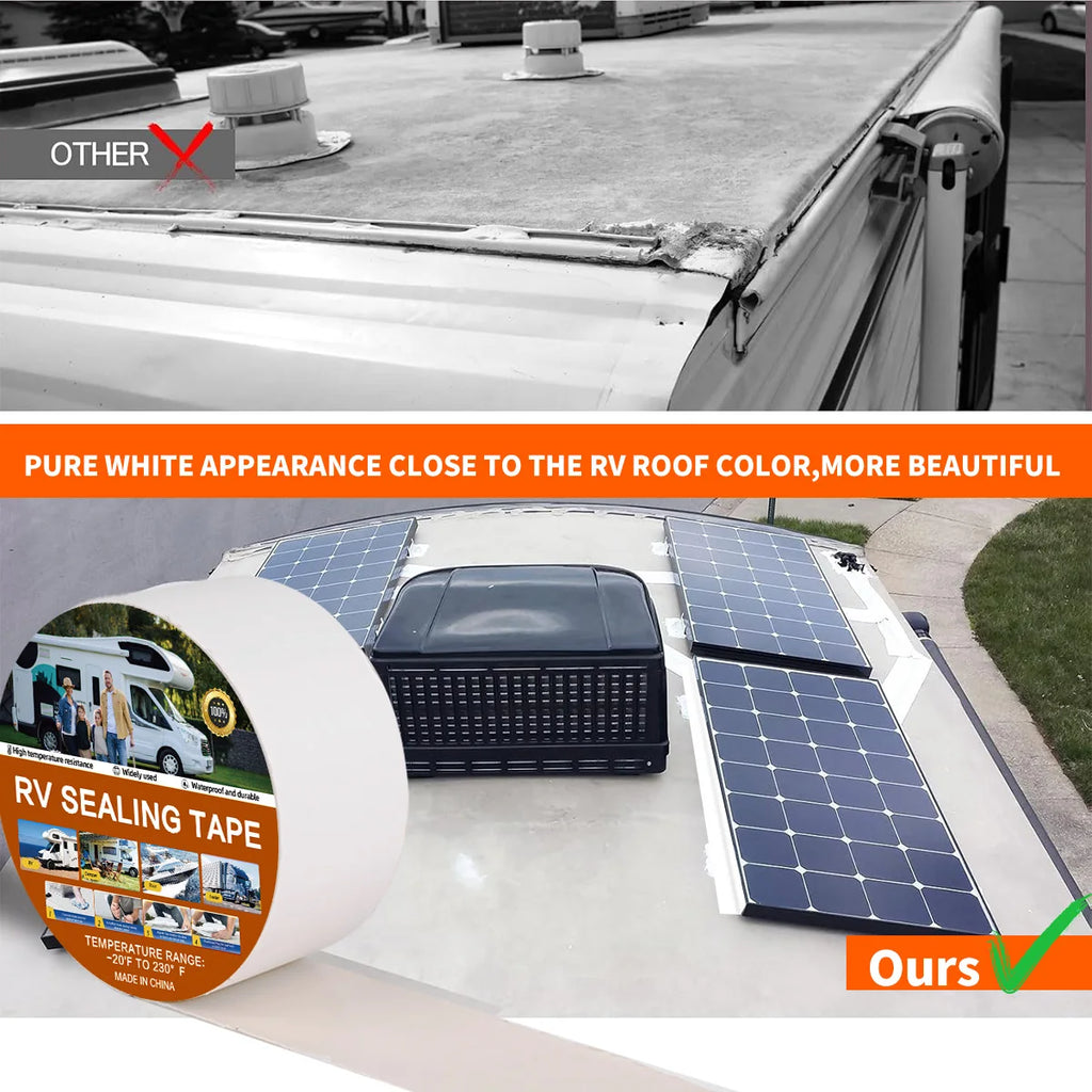 RV Sealant Tape White Waterproof Seal Tape - Weatherproof Sealant Roofing Tape for Roof Repair Camper Trailer Boat Sealing Leak Qme