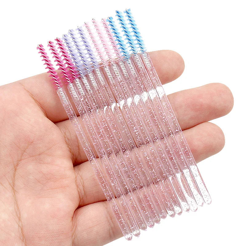50pcs Spiral Eyelash Brush Disposable Crystal Rod Straight Head Eyelash Brush Makeup Tool Mascara Wand Applicator Extension New Qme