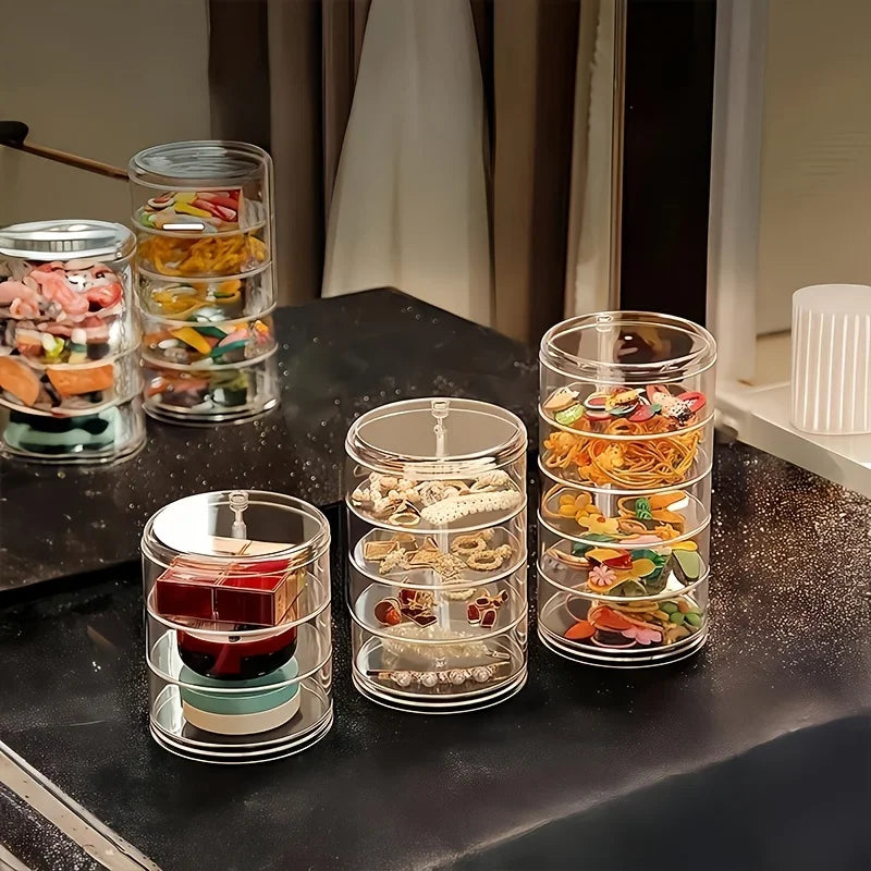 1pc A Large Capacity Rotating Dustproof Jewelry Storage Box in Bohemian Style - Features a Transparent And Durable Design Qme