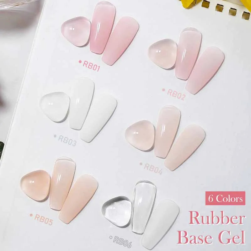 NAILCO Rubber Base Gel Polish Milky Pink Jelly White Beige 6Colors Qme