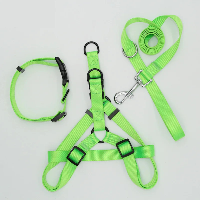 B 2/3Pcs Solid Nylon Dog Harness Collar Leash Set, Adjustable Breathable Traction Kit For Dogs Daily Walking Training Qme