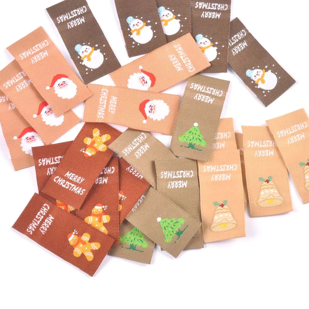 50Pcs Santa Claus/Snowman/Chritmas Tree Labels For Sewing Accessories Kid Garment DIY Crafts Handmade Clothes Supplies Xmas Tags Qme