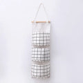 1PC Three Pockets Hanging Wall Storage Bag Household Bedroom Living Room Kitchen Cotton Linen Storage Bag Qme WHITE