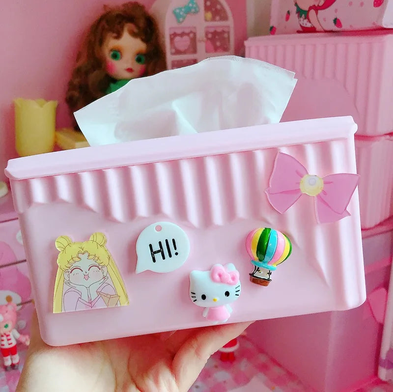 Hello Kitty Pink Creative and Cute Tissue Box Bathroom and Household Tissue Holder, Living Room Plastic Napkin Holder Qme 13