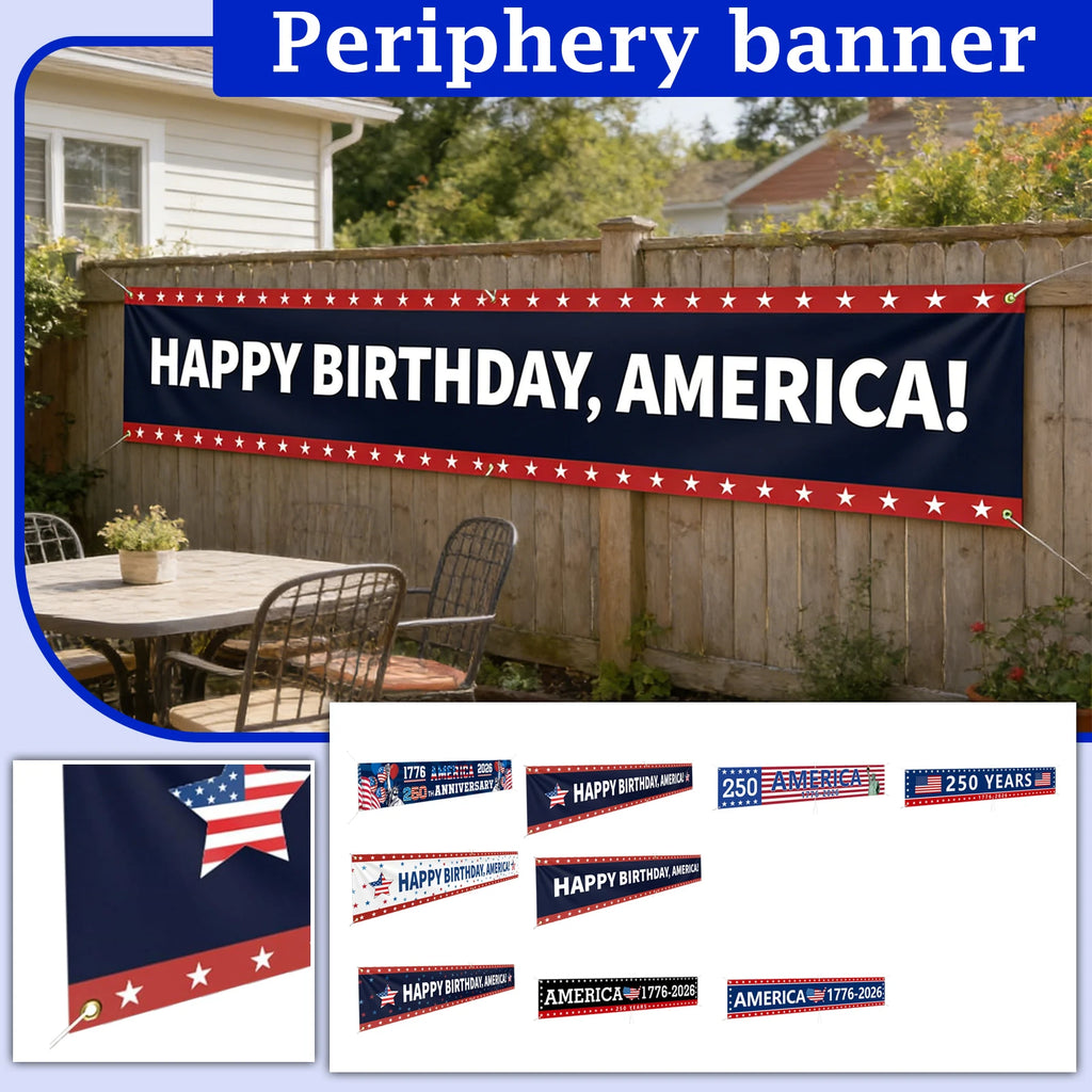 Inpedenpent Day Anniversary Celebration Banner 250th Event Party Hanging Banner for Indoor Outdoor Decoration Backgroud Props Qme