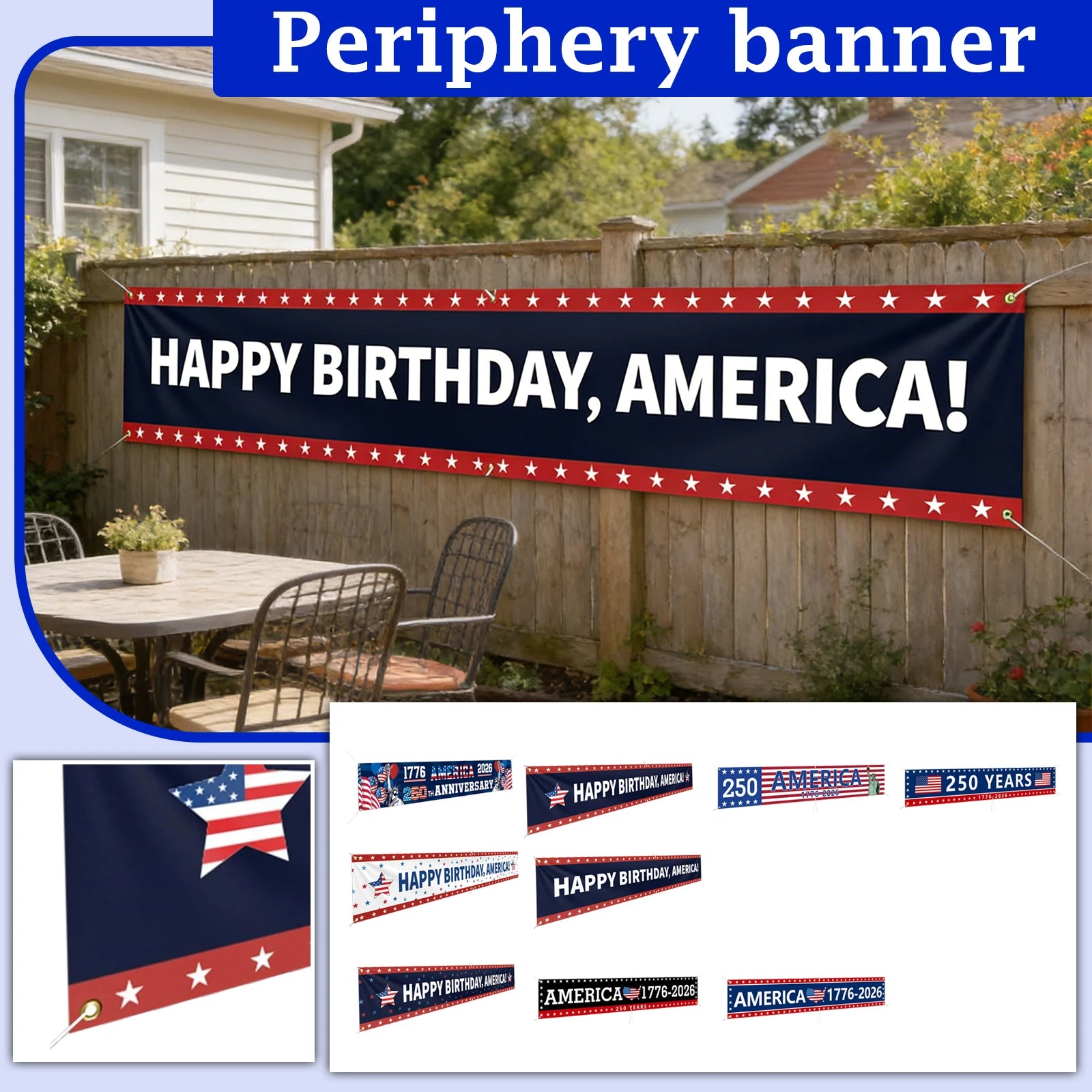 Inpedenpent Day Anniversary Celebration Banner 250th Event Party Hanging Banner for Indoor Outdoor Decoration Backgroud Props Qme