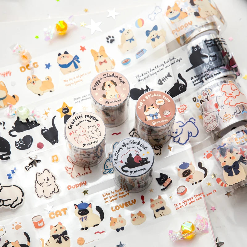 2m/Roll Cute and adorable pets Washi Tape Landscaping PET Masking Tapes Journal Collage Aesthetic DIY Cards Aesthetic Stationery Qme