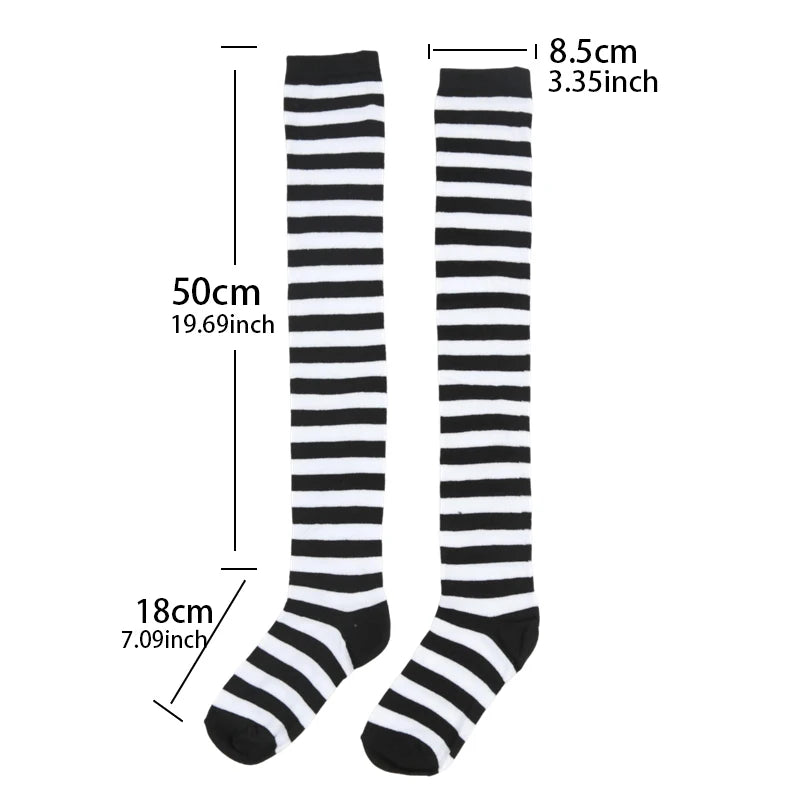 Women Striped Stockings Over Knee Length JK Long Socks Ladies Girls Qme