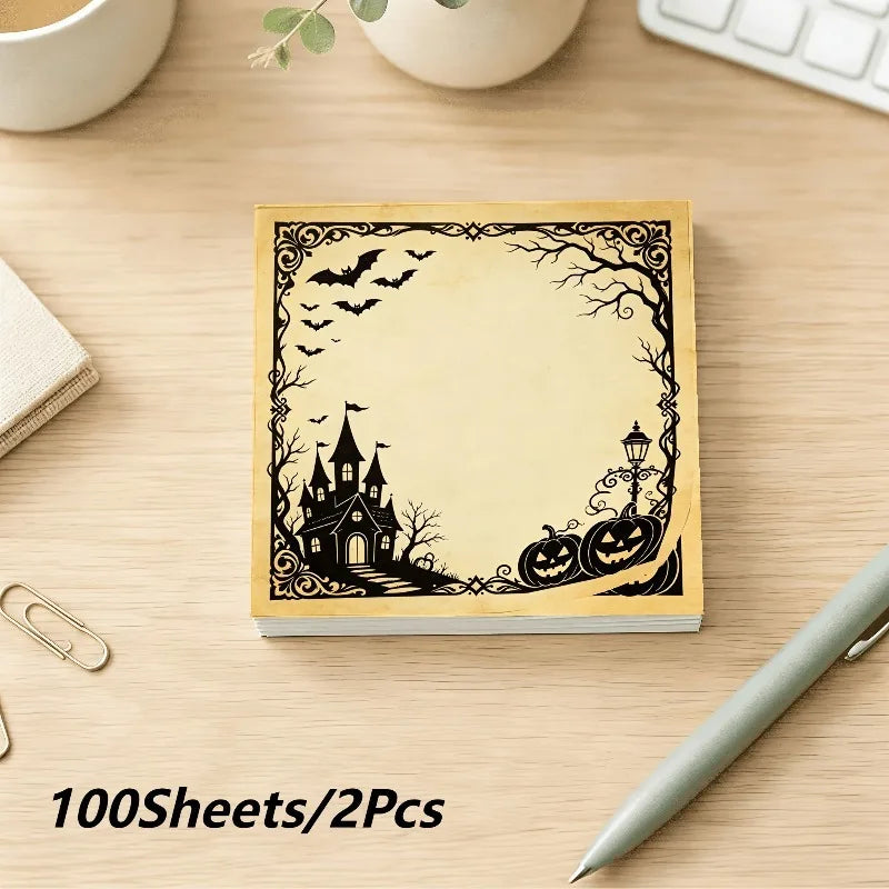 100Sheets Eerie Atmosphere Notepad - Halloween-themed Decorative Notepad, Ideal for Journal Keeping, Handmade Creation Qme