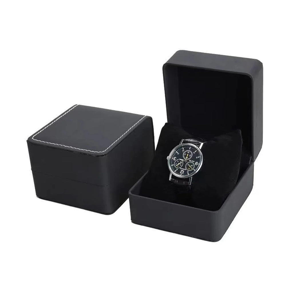 Lnofxas Black Single Watch Gift Box with Pillow PU Leather Wristwatch Display Case Organizer for Men Qme