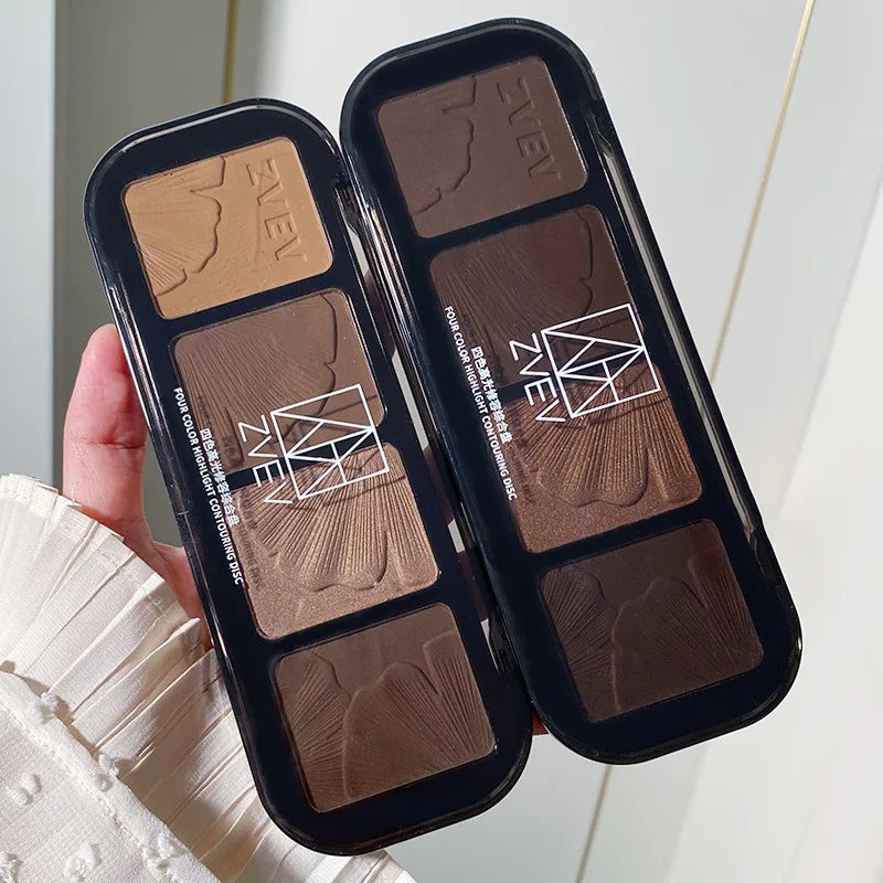 Contour Highlight Palette Silky Blurring Powder for Face Sculpting 4-in-1 Shimmer Matte Long Lasting Makeup Palette Nose Shadow Qme