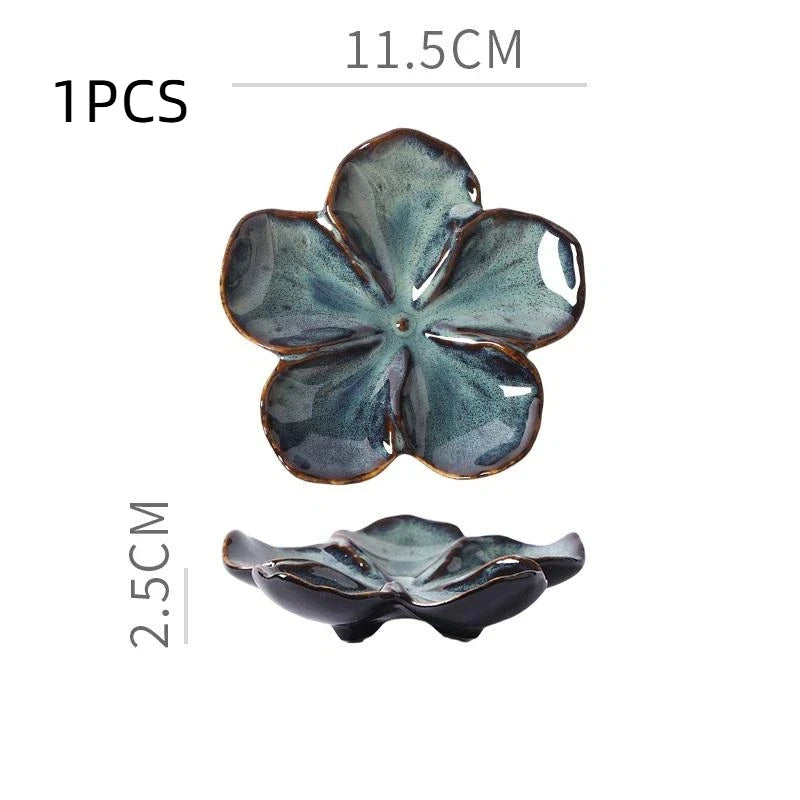 1PCS Ceramic Craft Dish Flower Shaped Small Dish Creative Dipping Sauce Small Dish Multi-color Kiln Transformed Dish Gift Qme Fog Green