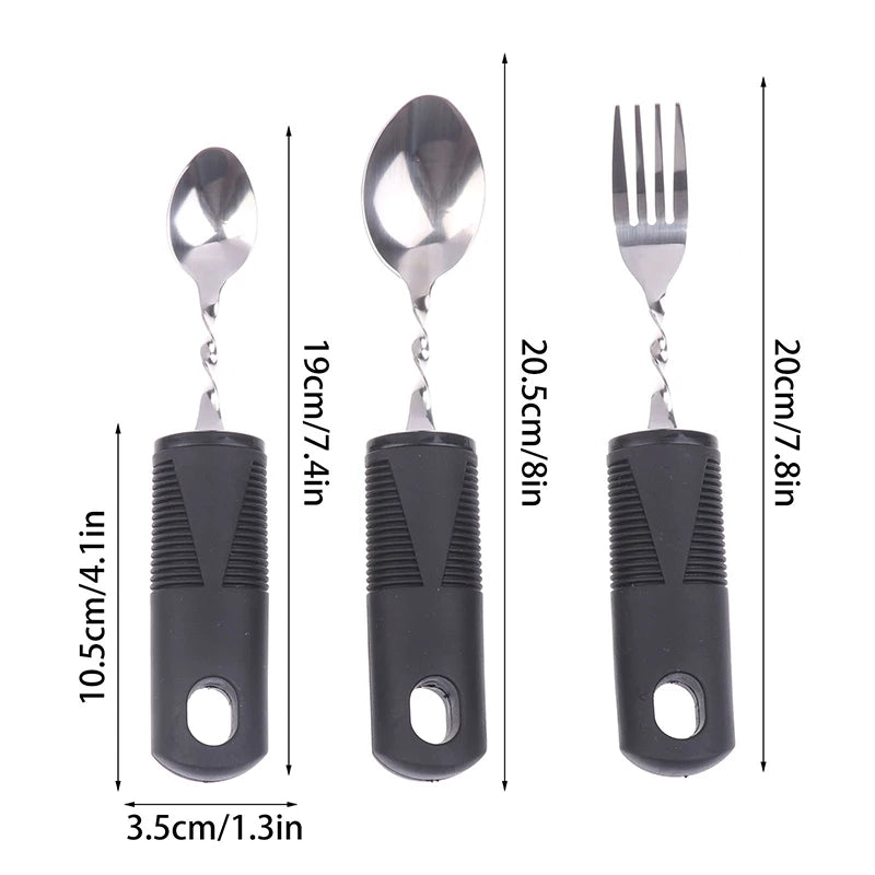 2 Stainless Steel Bendable Adaptive Cutlery Textured Handle Utensils Qme