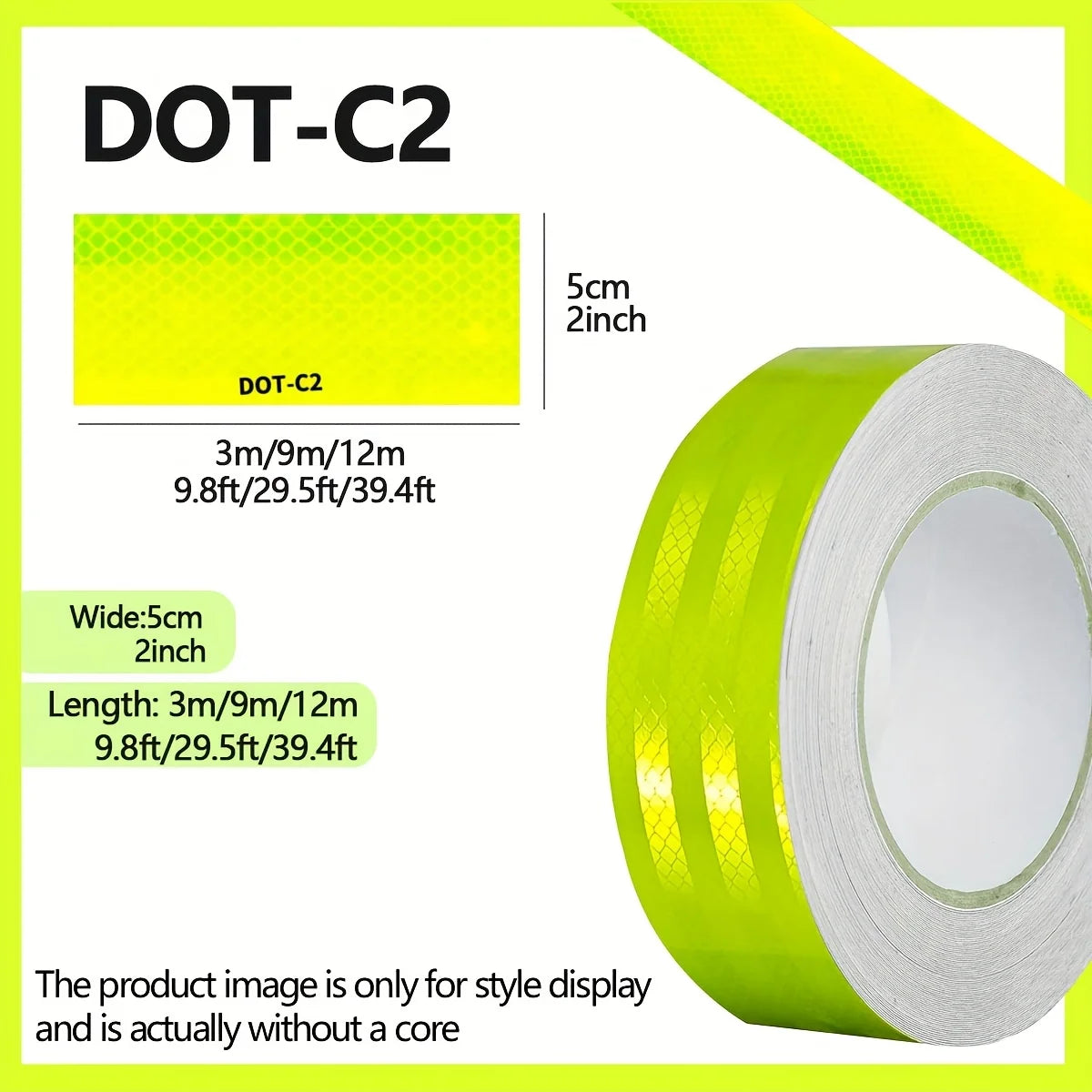 Reflective Tape Outdoor Waterproof DOT-C2 Fade Resistant Fluorescent Green Reflective Tape Strong Adhesive Safety Warning Tape Qme