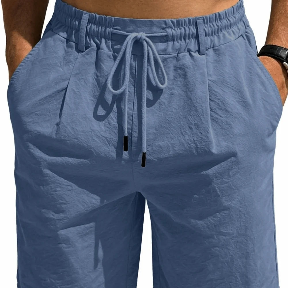 Smooth Flexible Elastic Waist Men's Shorts Drawstring Lightweight Five Quarter Pants Loose Fit Quick Dry Sweatpants Streetwear Qme Dark Blue XL