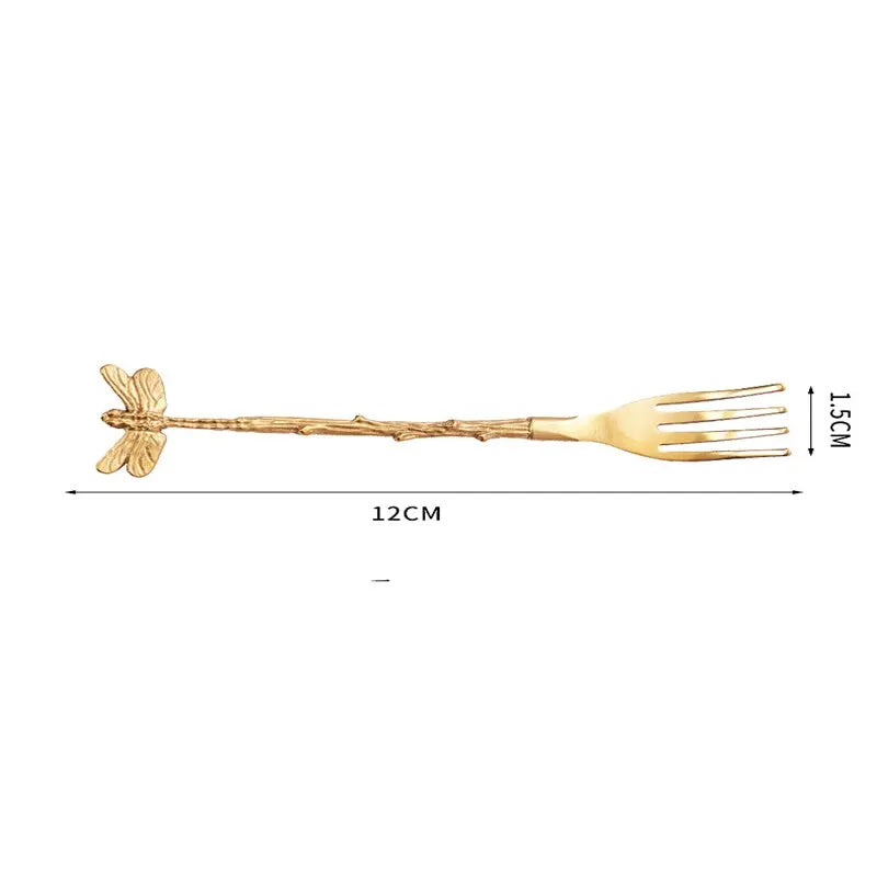 6pcs Stainless Steel Vintage Forest Style Coffee Spoon Dessert Spoon Dragonfly Branch Spoon Gift Craft Ice Cream Fork Spoon Set Qme