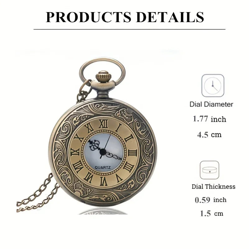 Vintage Bronze Necklace Pendant Quartz Pocket Watch, Birthday Jewelry Gift For Friends Qme