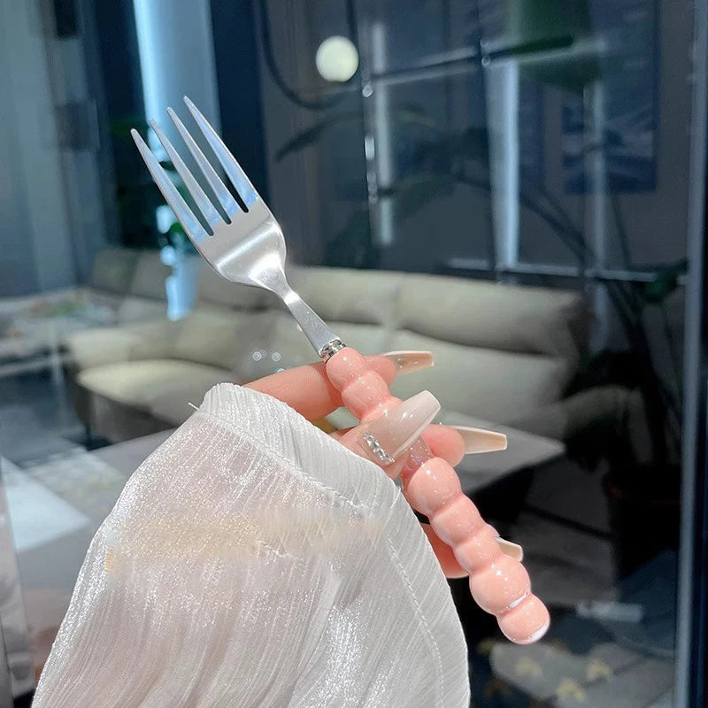 Pearl Handle Fork For Dessert Household Steak Stainless Steel Fork Salad Fork Dessert Pasta Fork Kitchen Accessories Gadgets. Qme A2 Pink