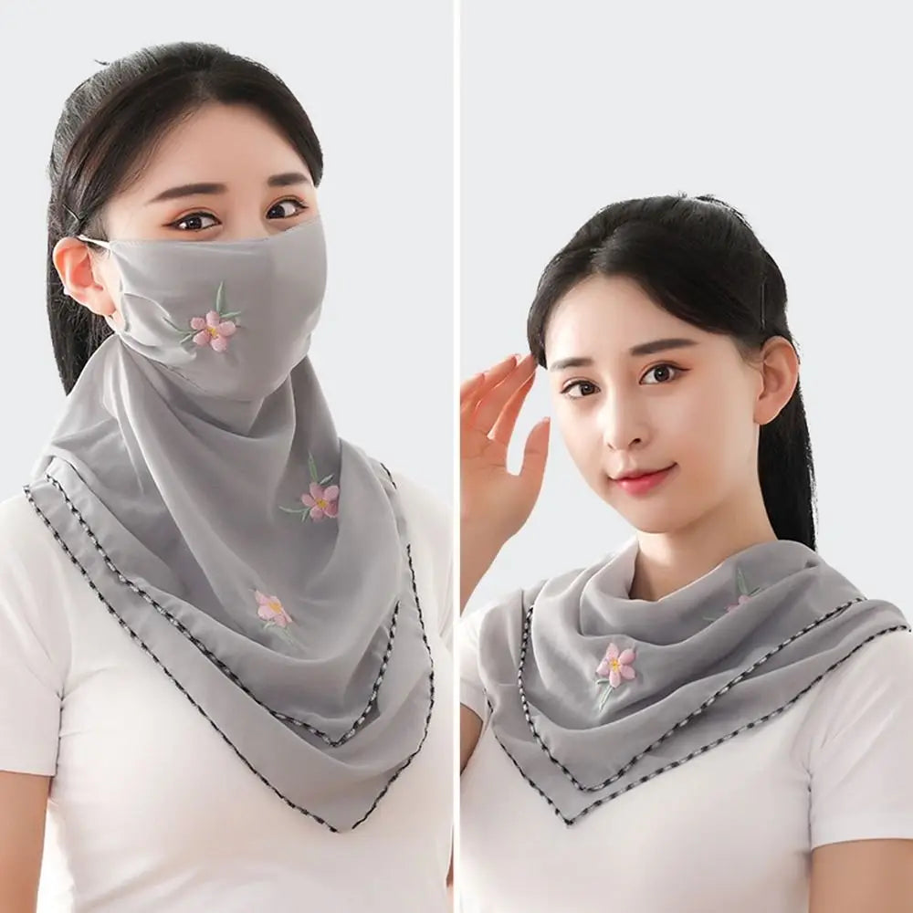 Neck Scarf Embroidered Scarf Sun UV Protection Unisex Hiking Fishing Ice Silk Mask Triangular Scarf Face Cover Sunscreen Veil Qme F