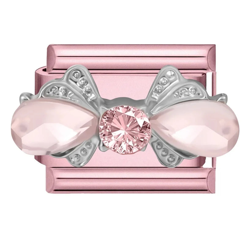 Wholeasle Shiny Round Zircon Bow Beautiful Stars Italian Charm Links Fit 9mm Stainless Steel Bracelet Women Jewelry DIY Making Qme Style 4