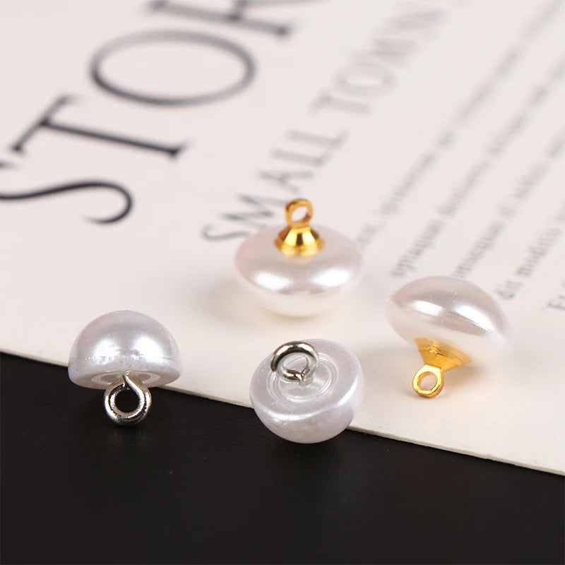 10Pcs 10mm/12mm Mushroom Faux Plastic Shirt Semicircle Pearl Buttons Shank Button For Clothing Decorative Mini Sewing DIY Qme