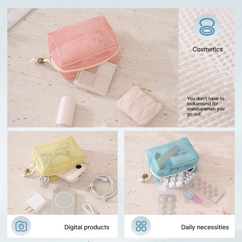 A New Model Casual Nylon Storage Pouch Hand-held With Zipper Cosmetic Bag Multipurpose Mesh Mesh Pouch Travel Qme