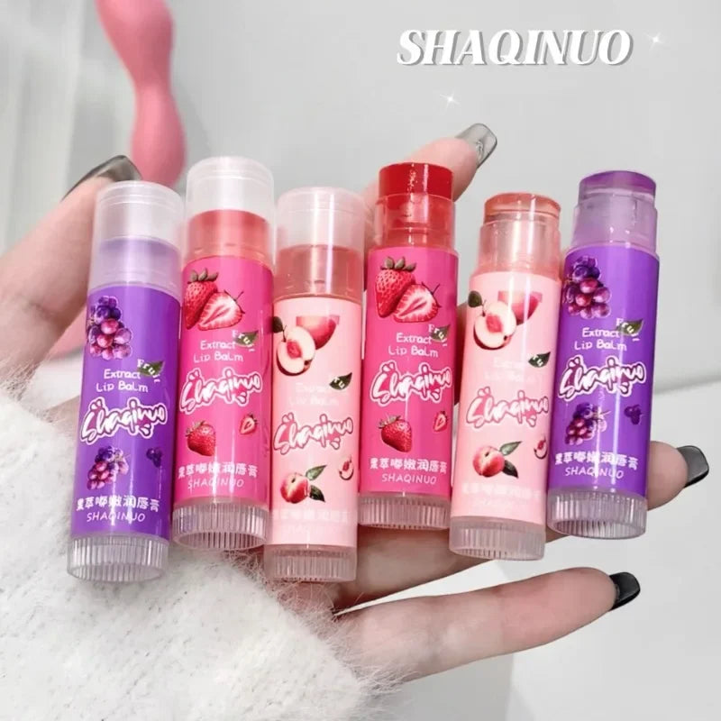 Set of 3Pcs Fruit Extract Lip Balm Jelly Moisturizing Hydrating Lipsticks Watery Gloss Fade LipLines Lip Care Tinted Lip Pomade Qme