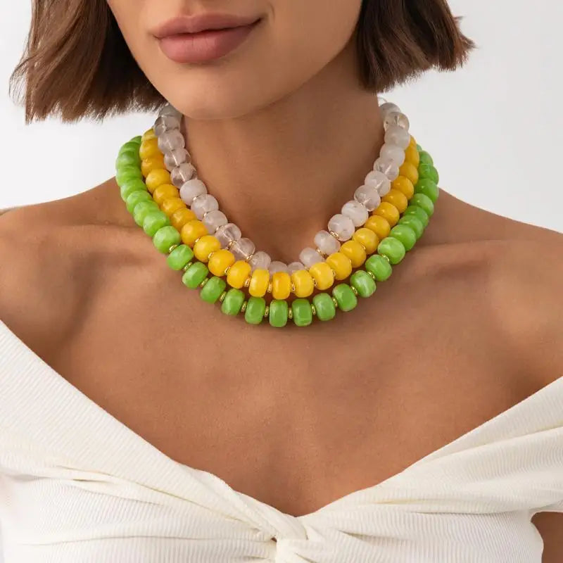 Y2K Colorful Smudging Resin Beads Chain Necklace For Women Trend Collares Vintage Clavicle Chain Party Jewelry Qme