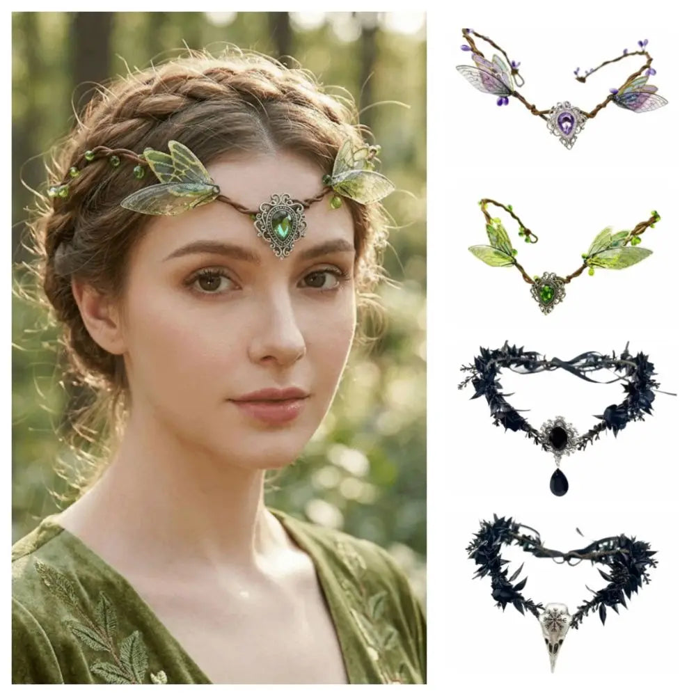 Flower Vine Elven Crown Fantasy Diadem Elf Tiara Simulate Tree Leaves Qme