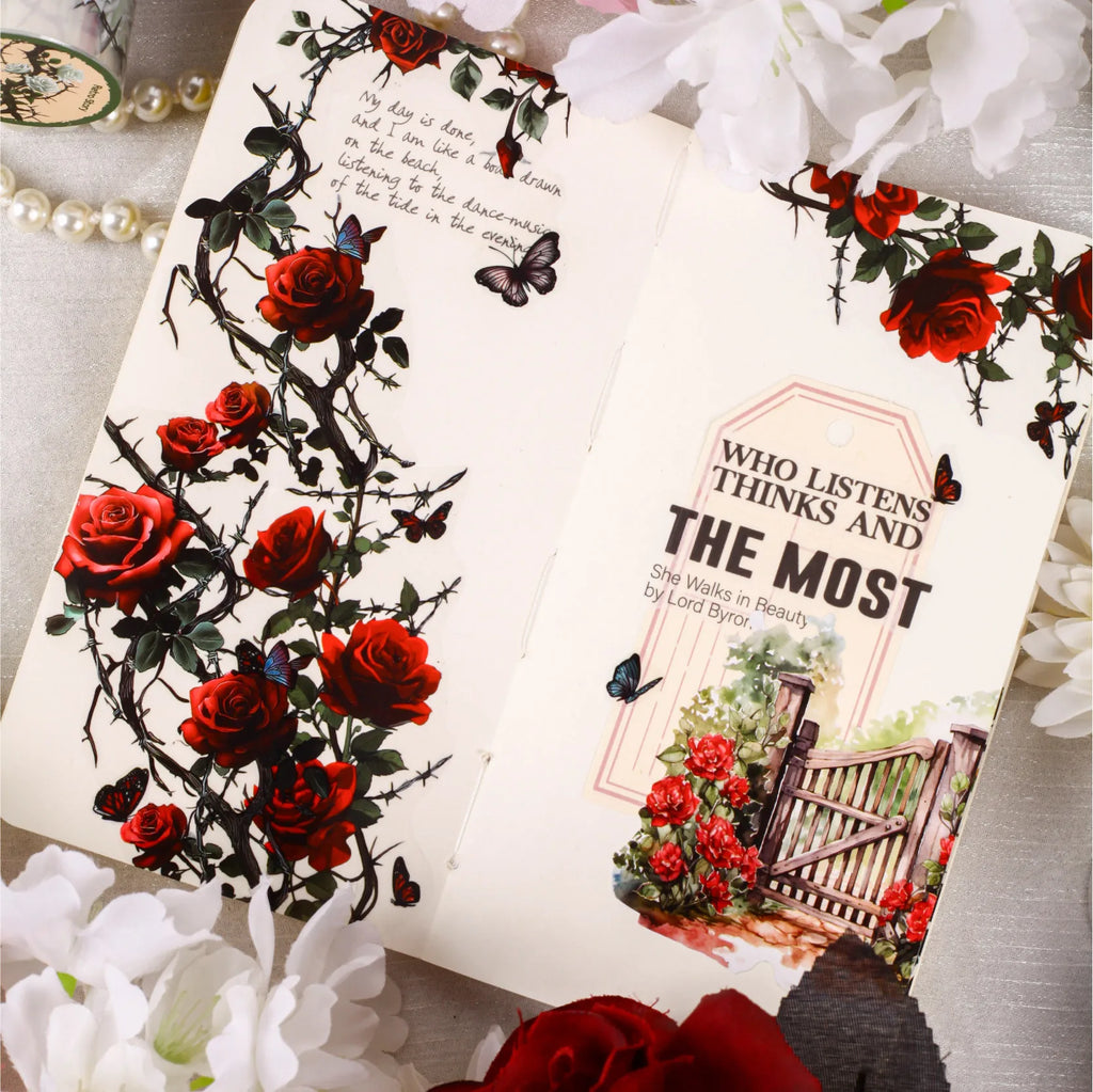 TIANZI 2m/Roll Gothic Rose Theme Die cut Tape Journal Planner Japanese Adhesive DIY Sticker Diary Scrapbooking Masking Tapes Qme